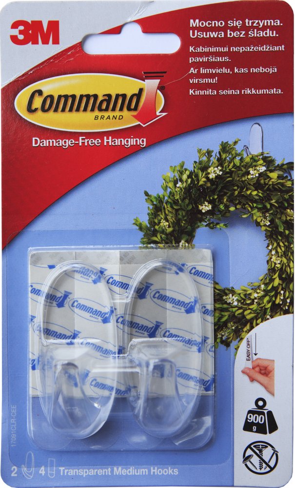 3M Samolepicí háček Command Medium - transparentní, 2 ks
