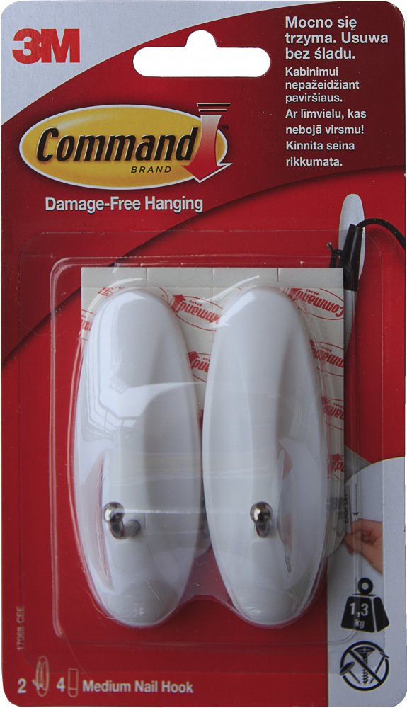 3M Command 17068 Oválné plastové háčky střední 2ks, lepicí pásky 4ks