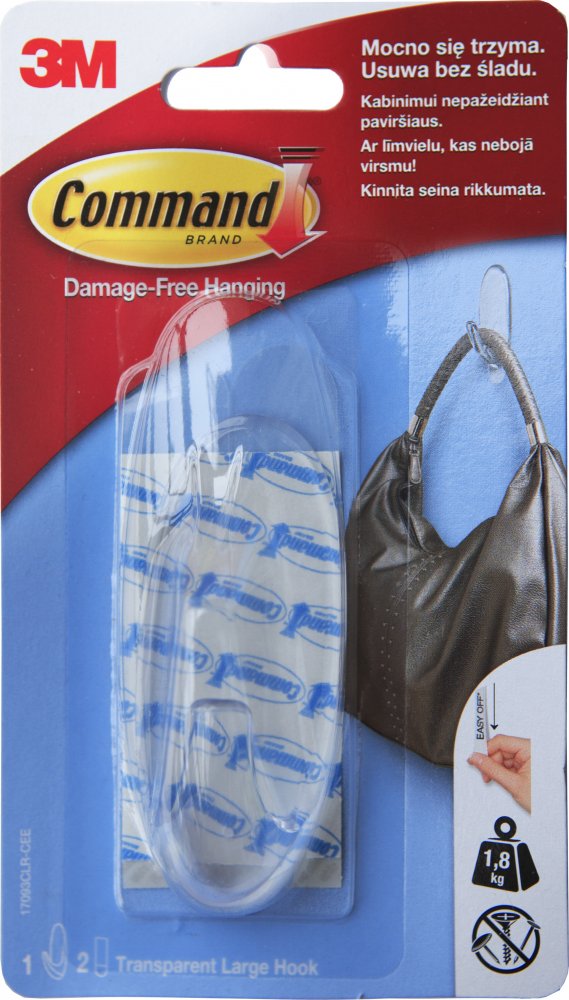3M Command Oválné průhledné plastové háčky 1ks, lepicí pásky 2ks
