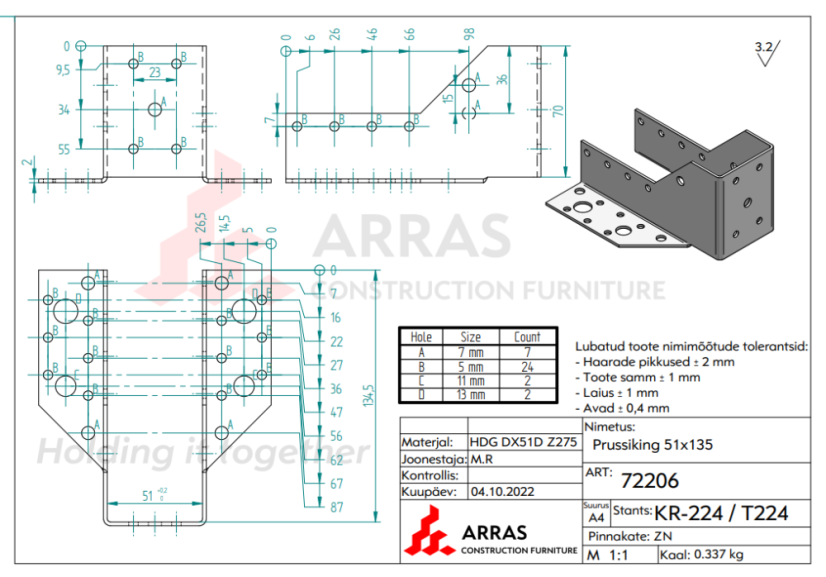 Trámová botka otevřená WB11 / WB50 51x135x2mm