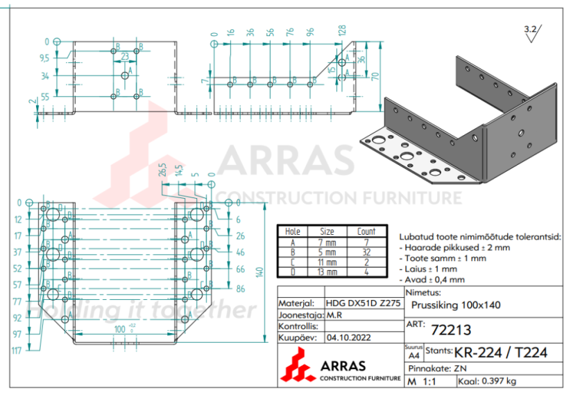 Trámová botka otevřená WB100-140 100x140x2.0mm