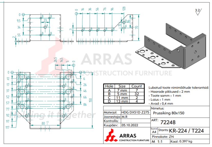 Trámová botka otevřená Wb80-150 80x150x2.0mm