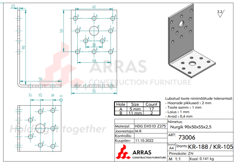 KL 12 Úhelník spojovací tesařský 90x50x55x2,5mm