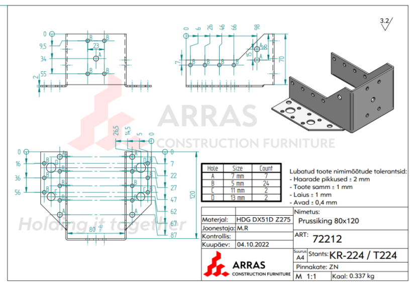 Trámová botka otevřená WB26 / WB80 80x120x2mm