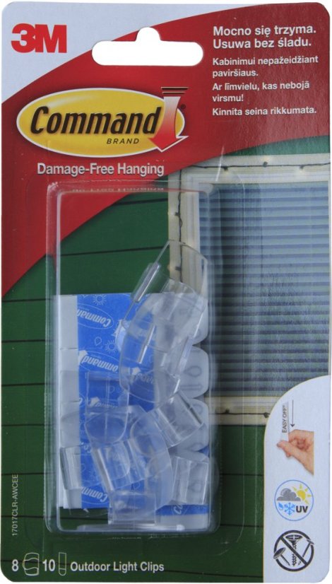 3M Command 17017CLR Outdoor Light klipy 8ks, lepicí pásky 10ks
