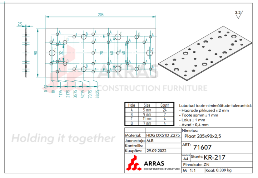 LP6 / LP7 Spojka plochá destička 90x205x2,5 mm