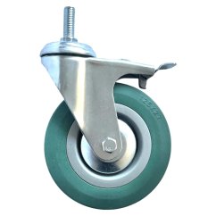 Otočné pojezdové kolo s brzdou d125/80kg, šedý kaučuk, kluzné ložisko, čep M12