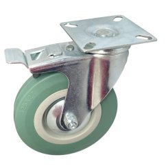 Otočné pojezdové kolo s brzdou d125/80kg, šedý kaučuk, kluzné ložisko