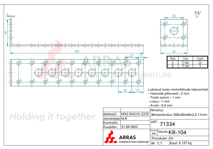 KK1 Tesařský Úhelník kotevní 200x40x40x2mm