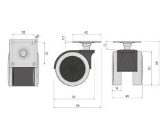 Kolečko otočné d50 s montážní deskou, pogumované