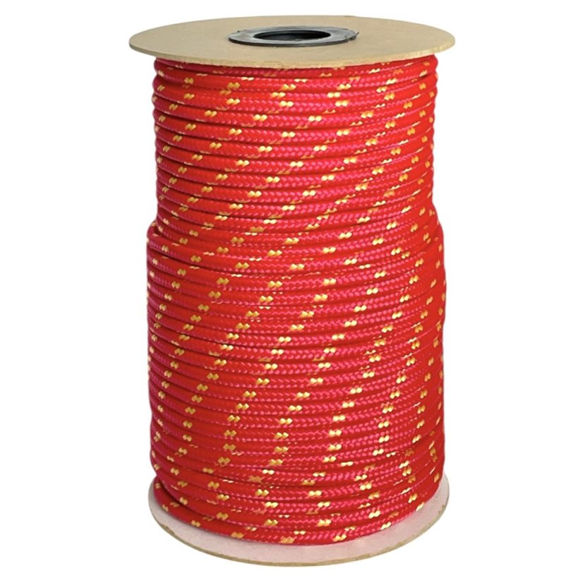 PPF 8 Polypropylenové lano pletené s jádrem - průměr 8mm, 100 metrů červené