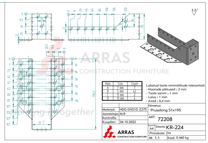 Trámová botka otevřená WB50-195 50x195x2.0mm