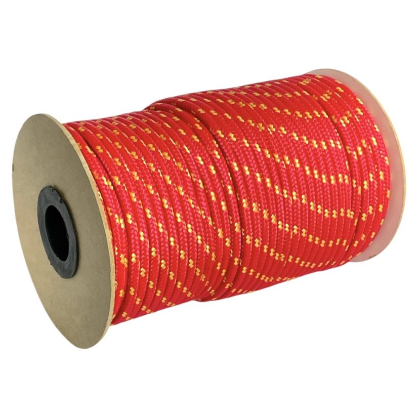 PPF 8 Polypropylenové lano pletené s jádrem - průměr 8mm, 100 metrů červené