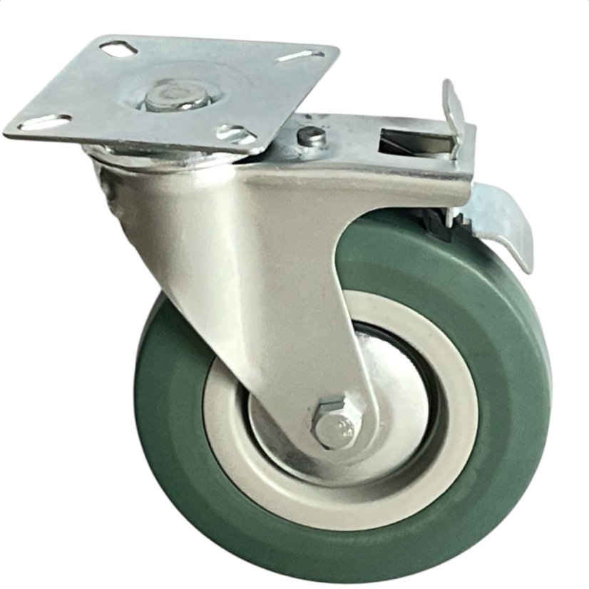 Otočné pojezdové kolo s brzdou d125/80kg, šedý kaučuk, kluzné ložisko