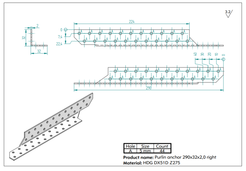 Trámová spojka pravá LK8-P 290x32x2mm