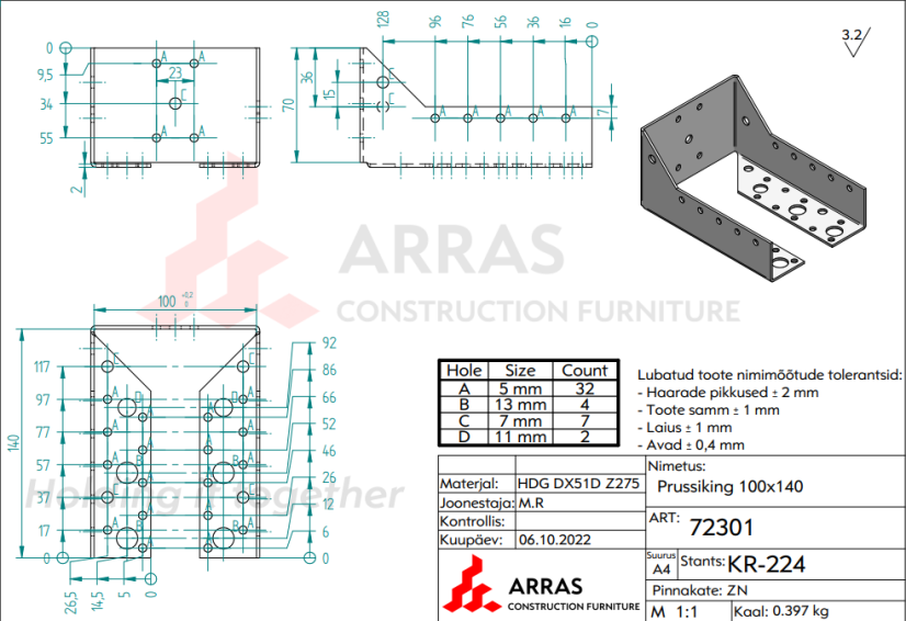 WBZ 100-140 Trámová botka uzavřená 100x140x2.0mm