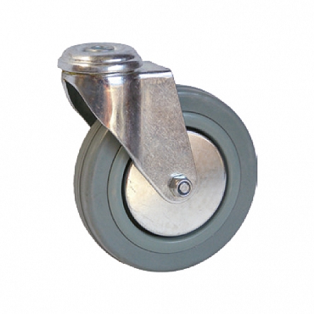 Otočné pojezdové kolo d125/80kg, šedý kaučuk, kluzné ložisko, s dírou pro čep