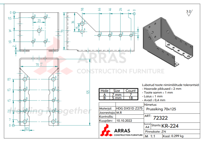 WBZ 70-125 Trámová botka uzavřená 70x125x2mm