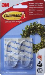 3M Command Oválné průhledné plastové háčky 2ks, lepicí pásky 4ks