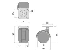 Kolečko otočné d40 s montážní deskou