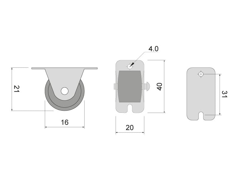 Rolka pevná Mini d20, pogumovaná