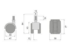 Kolečko otočné d40 s čepem M8