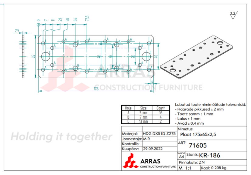LP5 / LP6 Spojka plochá destička 65x175x2,5mm