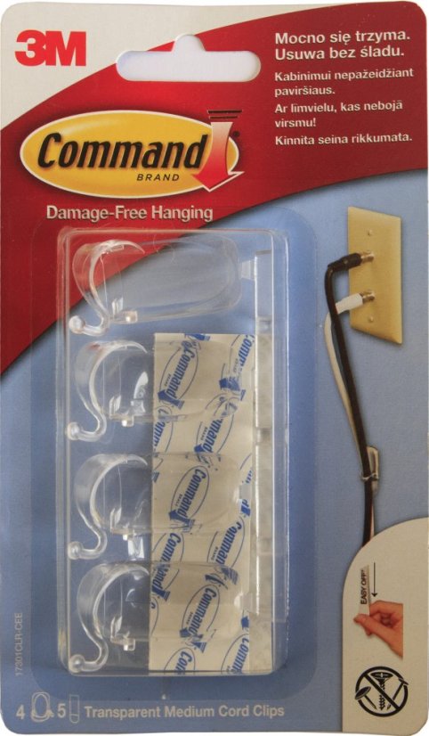 3M Command 17301 Úchytky na kabely - robustní konstrukce 4ks, lepicí pásky 5ks