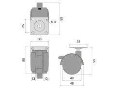 Kolečko otočné d40 s montážní deskou a brzdou