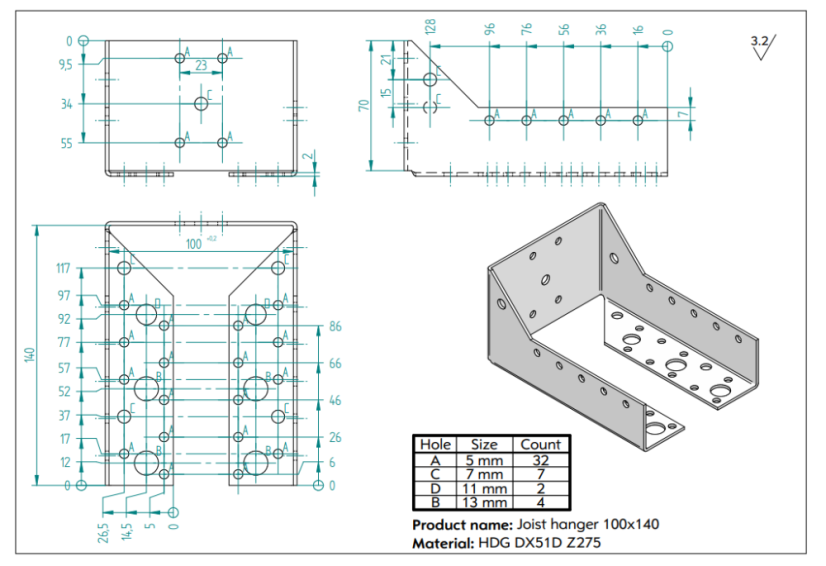 WBZ 100-140 Trámová botka uzavřená 100x140x2.0mm