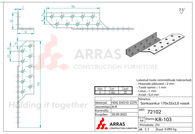 Trámová spojka levá LK1-L 170x32x2mm
