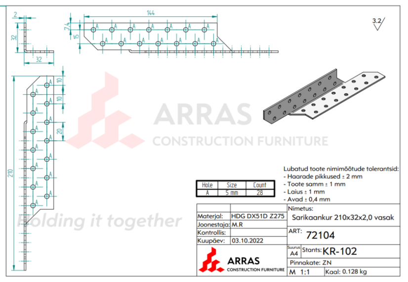 Trámová spojka levá LK3-L 210x32x2mm