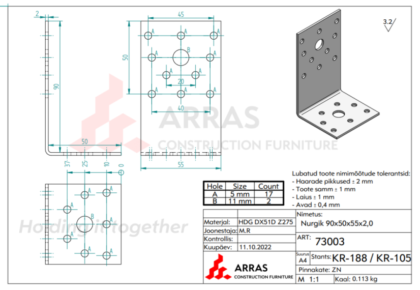 KL 13 Úhelník spojovací tesařský 90x50x55x2mm