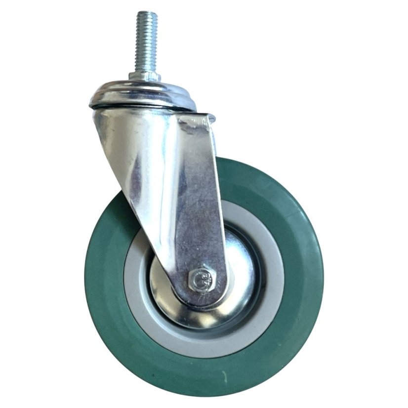 Otočné pojezdové kolo d125/80kg, šedý kaučuk, kluzné ložisko, čep M12