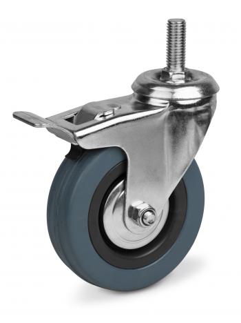 Otočné pojezdové kolo s brzdou d50/35kg, šedý kaučuk, kluzné ložisko, čep M12