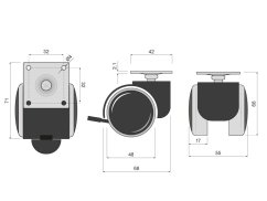 Kółko obrotowe fi50 z blaszką, gumowane z hamulcem
