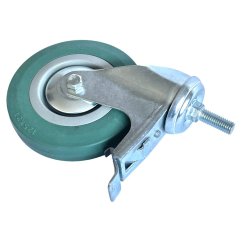 Otočné pojezdové kolo s brzdou d125/80kg, šedý kaučuk, kluzné ložisko, čep M12