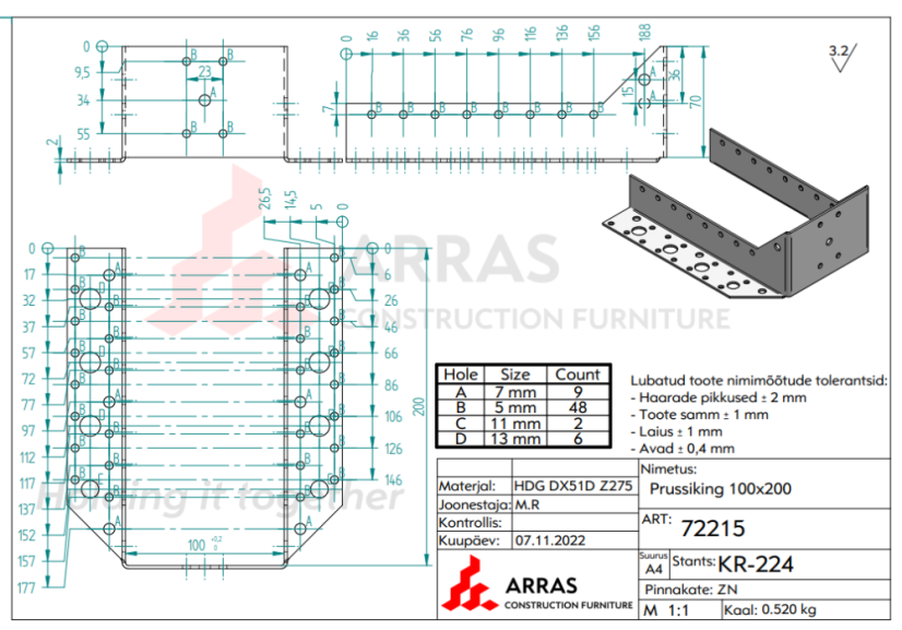 Trámová botka otevřená WB32 / WB100 100x200x2mm