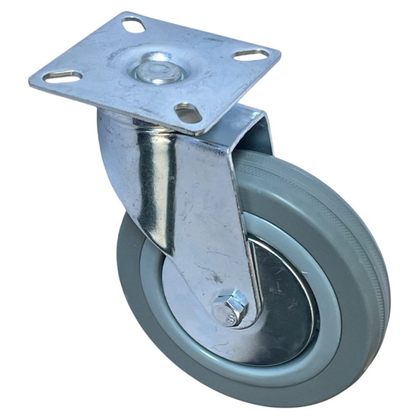 Otočné pojezdové kolo d125/80kg, šedý kaučuk, kluzné ložisko