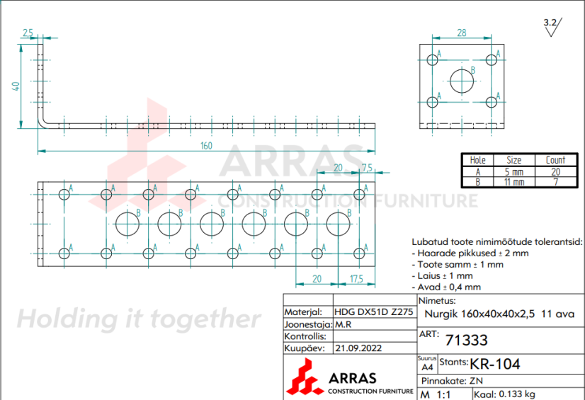 KL 3/ KL 7 Kątownik łącznikowy 160x40x40x2,5mm