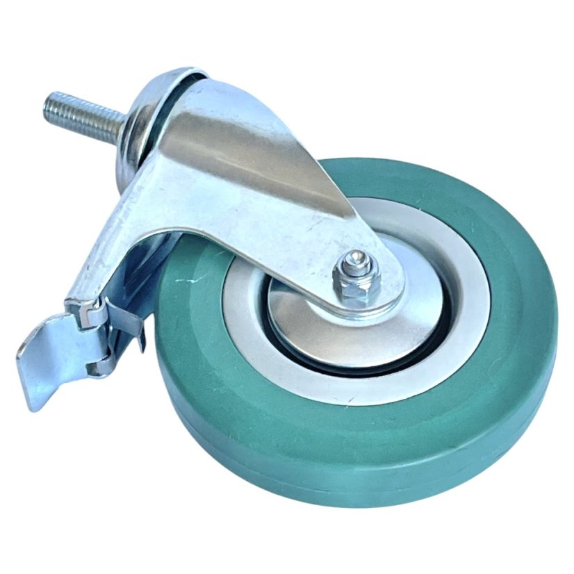 Otočné pojezdové kolo s brzdou d125/80kg, šedý kaučuk, kluzné ložisko, čep M12