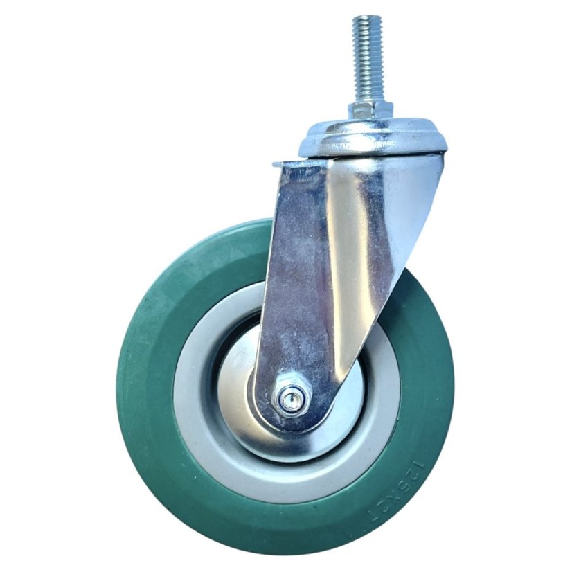 Otočné pojezdové kolo d125/80kg, šedý kaučuk, kluzné ložisko, čep M12