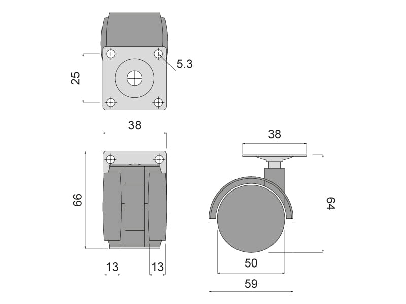 Kolečko otočné d50 s montážní deskou