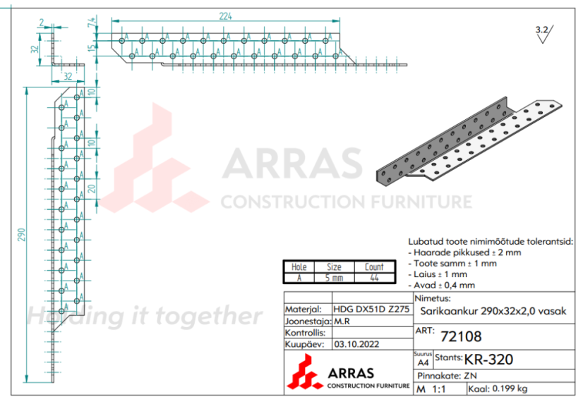 Trámová spojka levá LK7-L 290x32x2mm