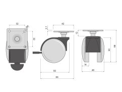 Kolečko otočné d50 s montážní deskou a brzdou