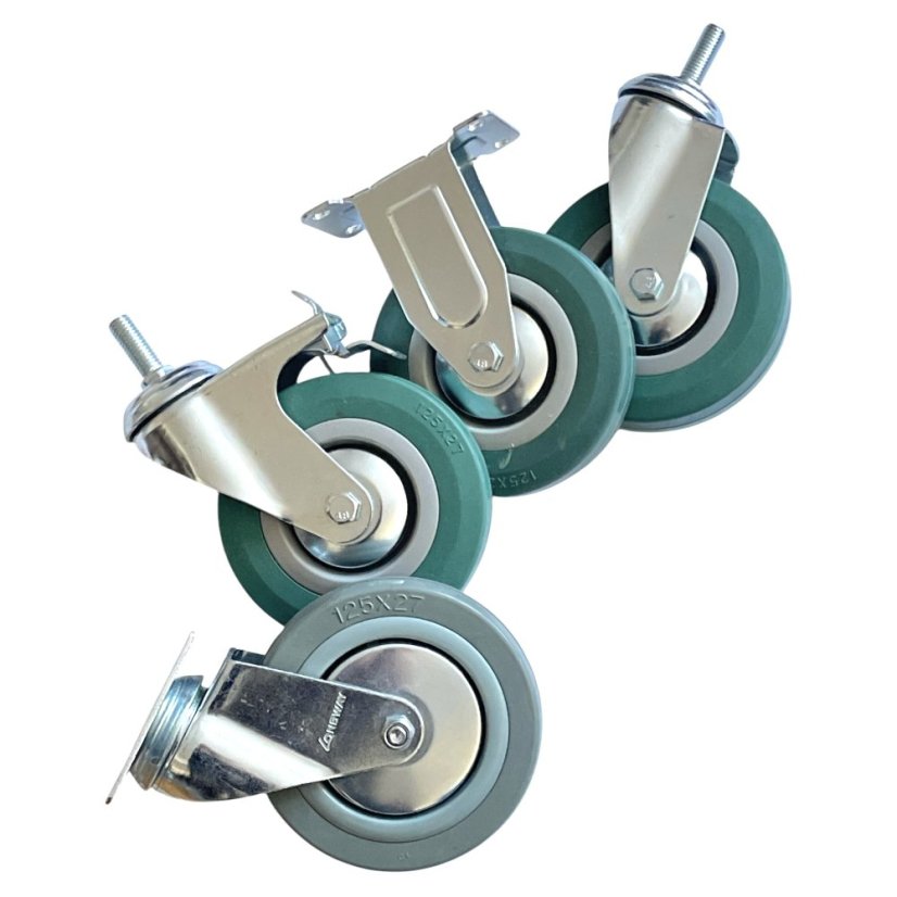 Pevné pojezdové kolo d125/80kg, šedý kaučuk, kluzné ložisko