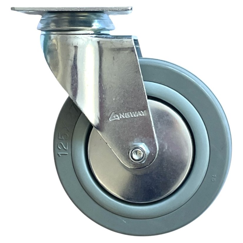 Otočné pojezdové kolo d125/80kg, šedý kaučuk, kluzné ložisko