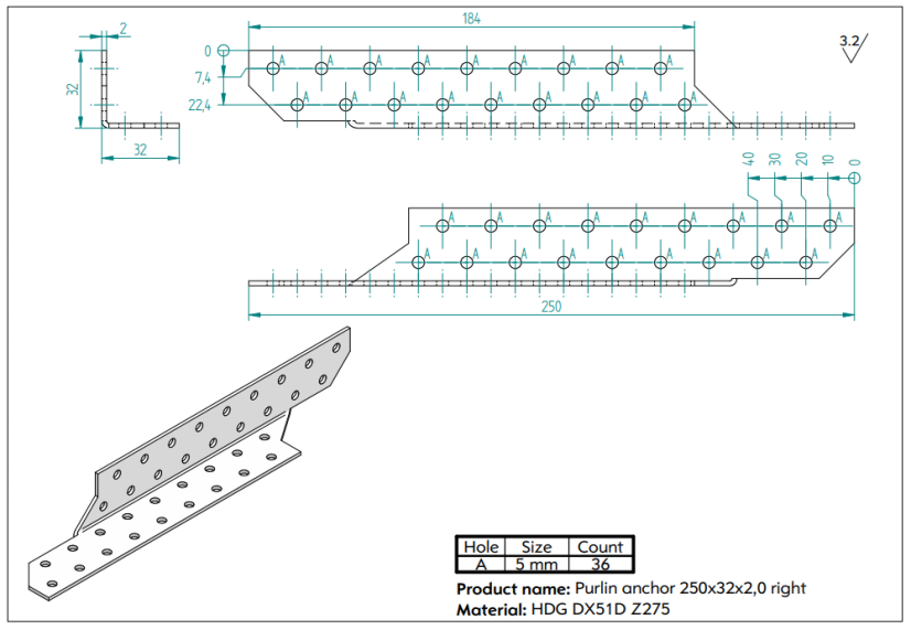 Trámová spojka pravá LK6-P 250x32x2mm