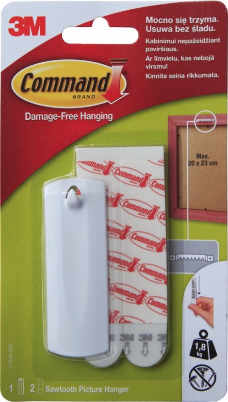 3M Command 17040 plastový háček na fotorámeček 20x43cm 1ks, lepicí pásky 2ks