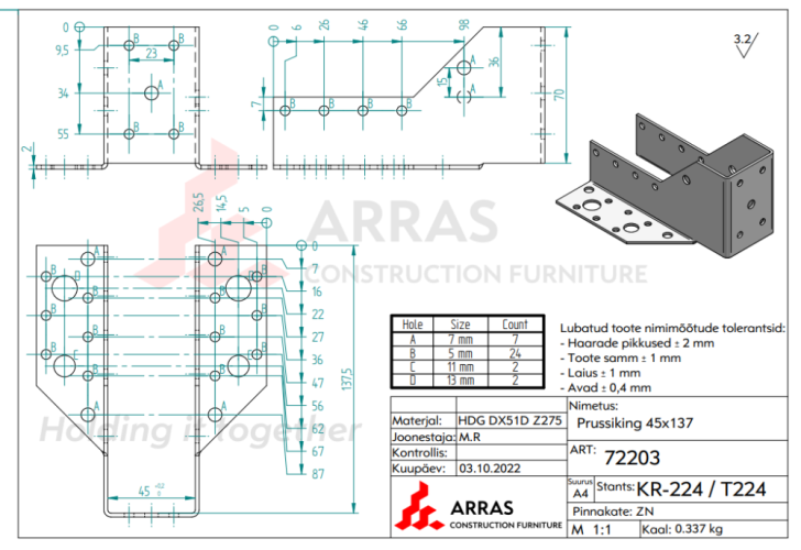 Wb45-141 Trámová botka otevřená tesařský třmen 45x141x2.0mm